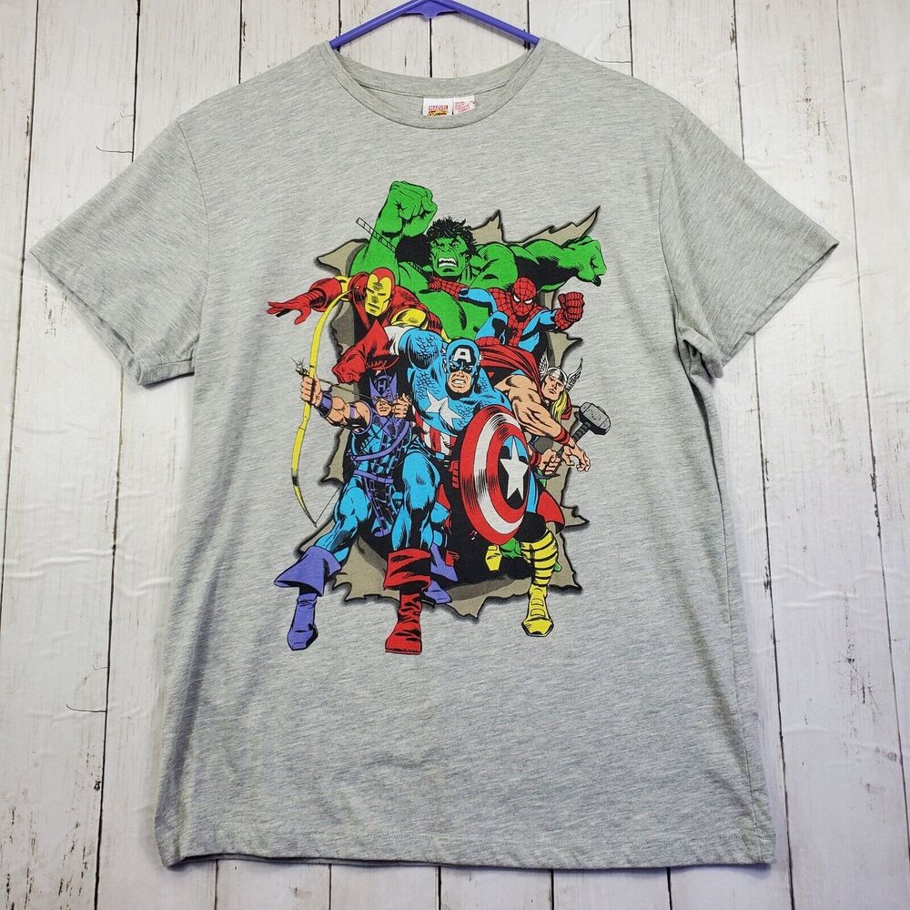 Marvel Spider-Man Hulk Iron Man TShirt Sz Medium Avengers Black Panther Thor GUC